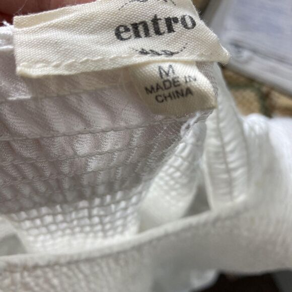 Entro Dress Womens Medium White Smocked Bodice Tiered Maxi Sleeveless D22872 - Picture 15 of 16